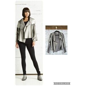 Planet by Lauren G Cropped Asymmetrical silver metallic jacket  size 1 /large